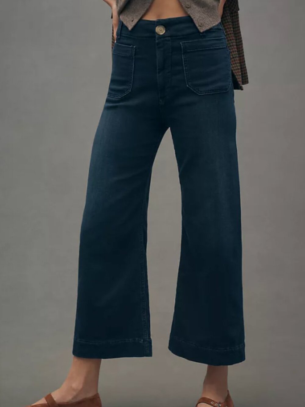 Anthropologie Maeve Colette Knit Crop High Rise Wide-Leg Jeans dark blue 25